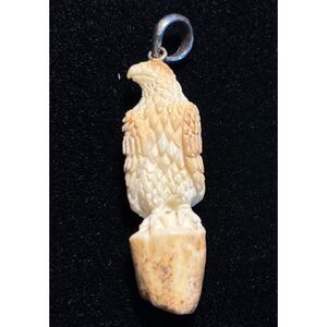 Hand Carved Bone Eagle Pendant Southwest Style Wildlife Charm Native West Art